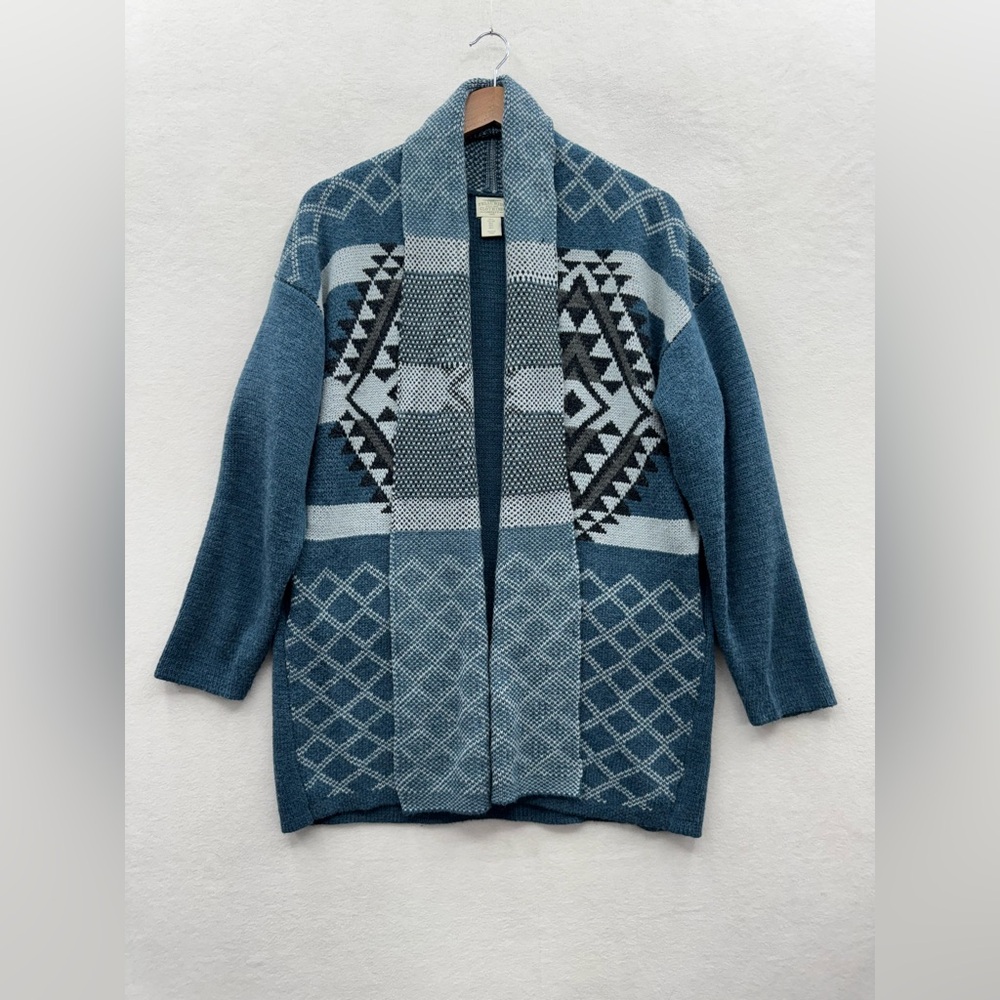 Telluride Clothing Company Women’s Large Open Knit Cardigan Aztec Diamond Blue